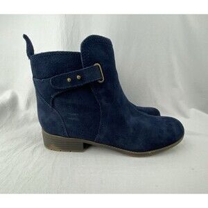 G.H. BASS Leah Boots Womens Size 9M Navy Blue Suede Leather Ankle Booties Fall